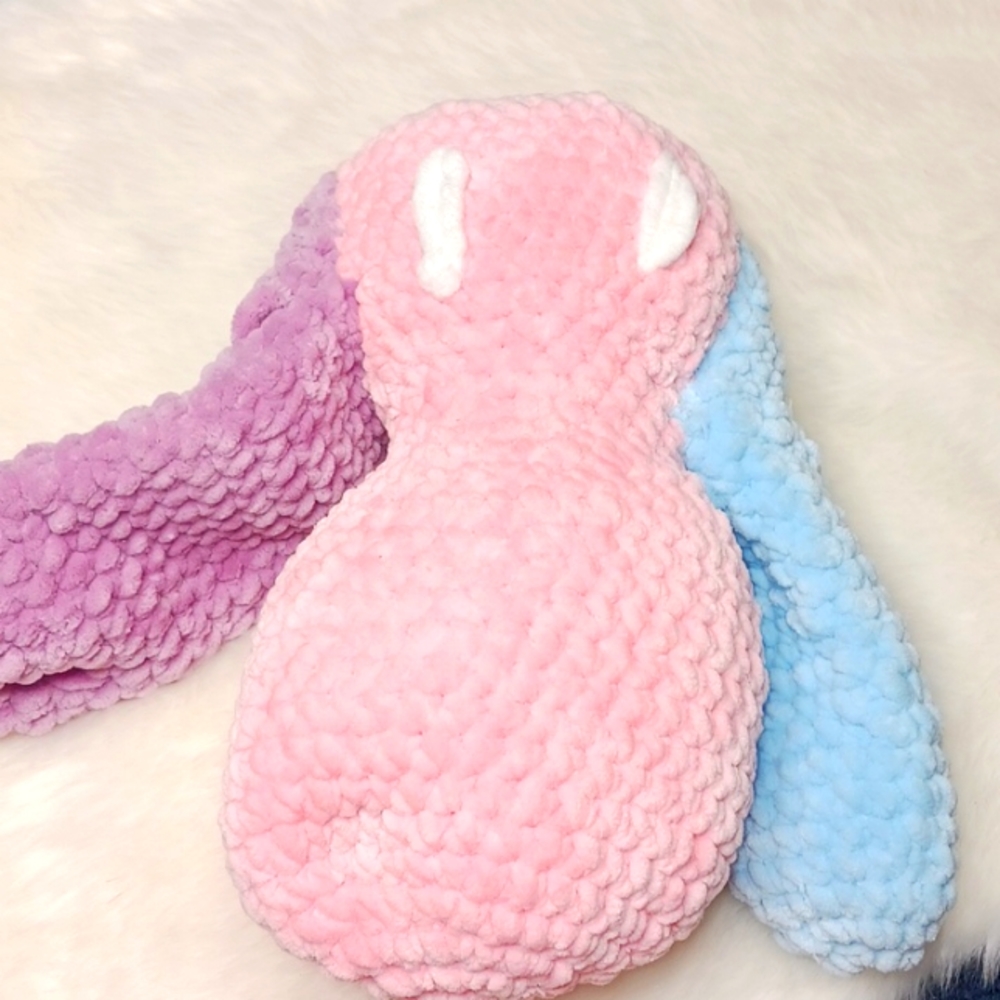 🆕 Handmade Pink, Blue, and Purple Mimimalist Crochet Bunny